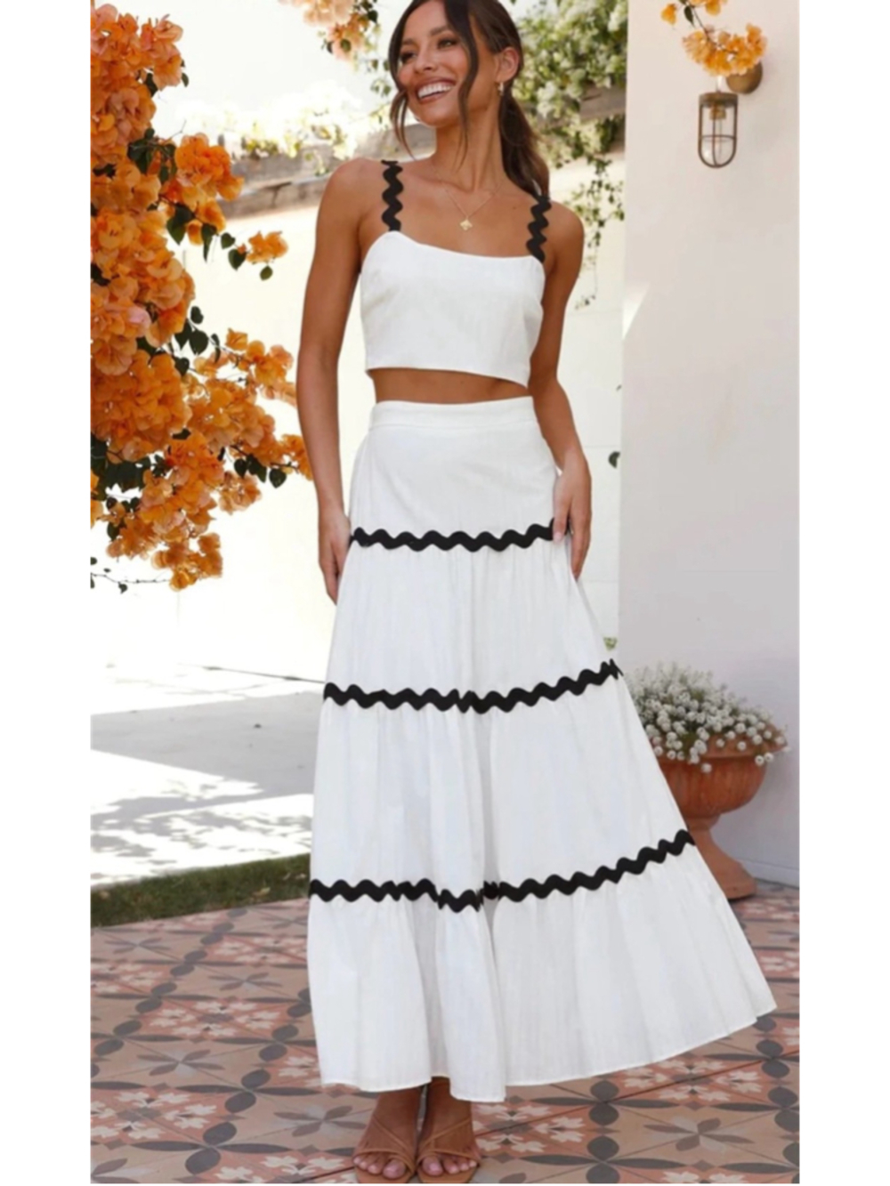 Endless Moon Ric Rac Maxi Skirt Set Black and White